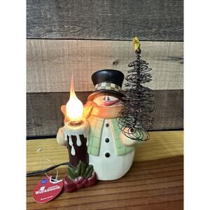 Santa’s Workbench Lighted Snowman With Tree 8” Tall